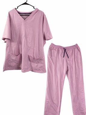 Fabletics Women's V-Neck Scrub Top & Drawstring Pants Set - Lilac - 3x